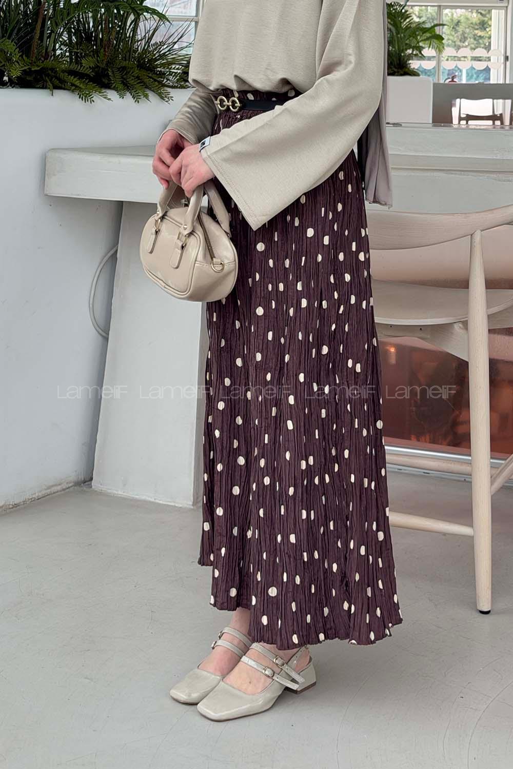 Lamelif Puantiyeli Etek Kahverengi