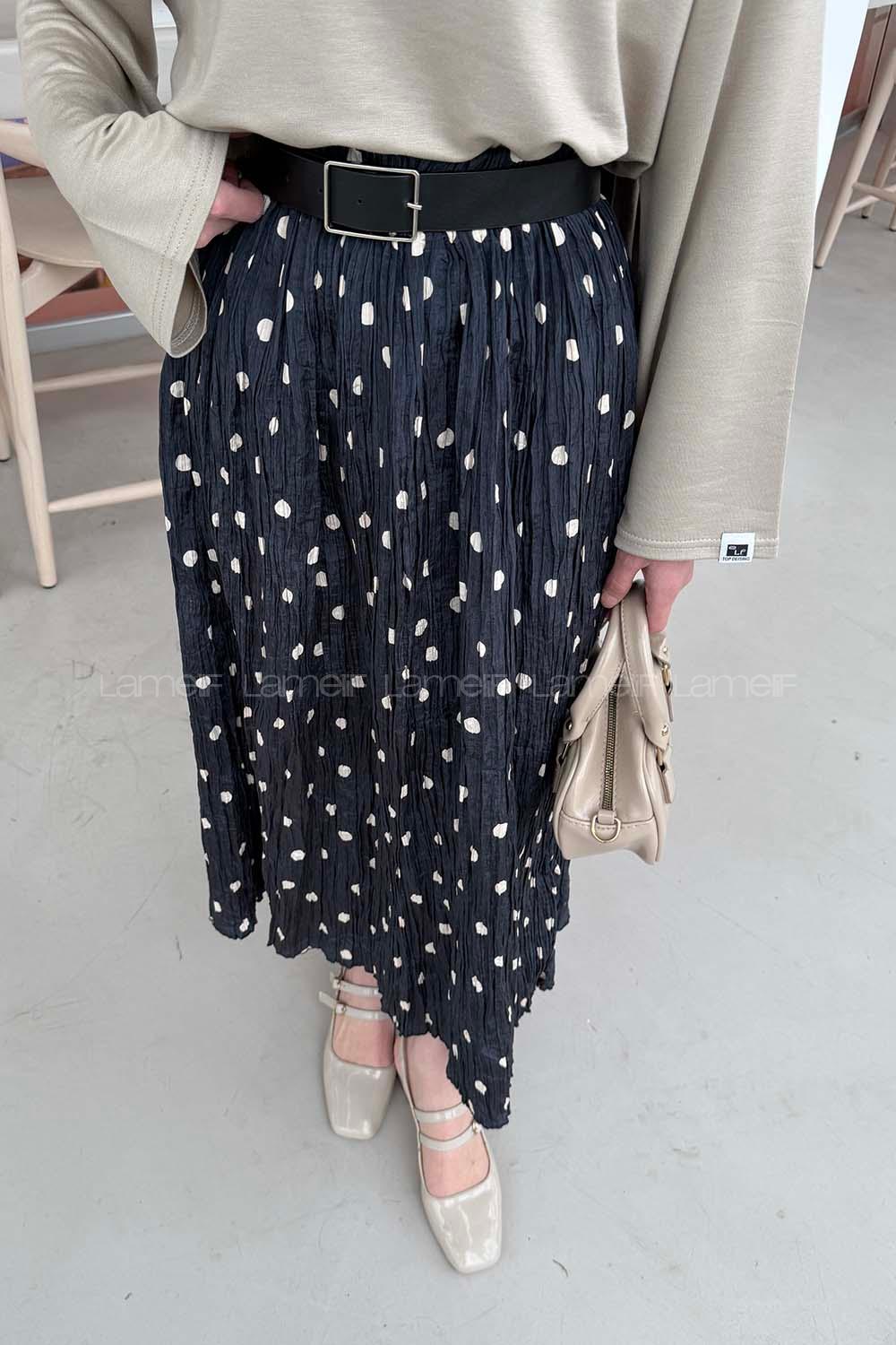 Lamelif Puantiyeli Etek Lacivert