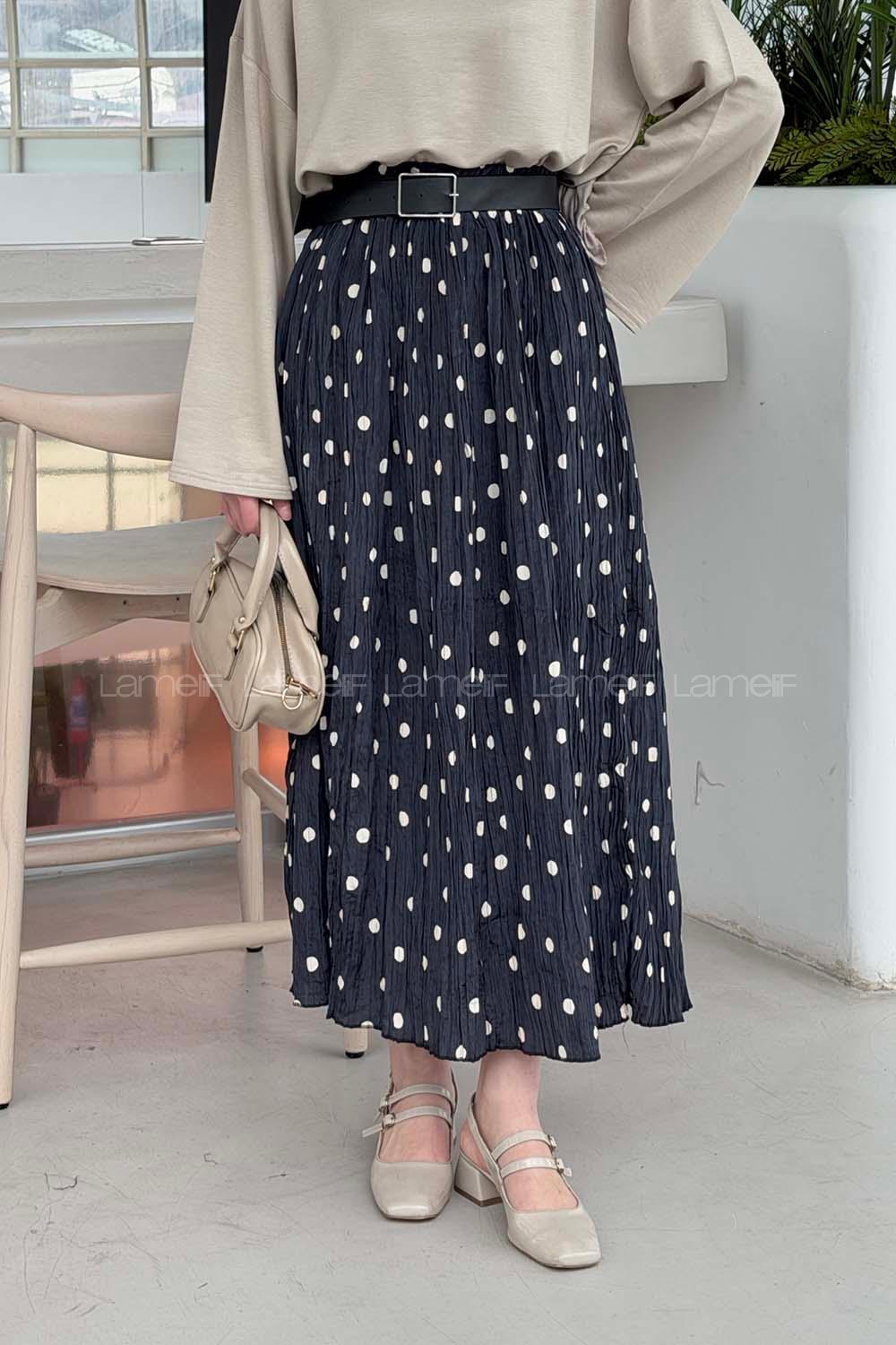 Lamelif Puantiyeli Etek Lacivert