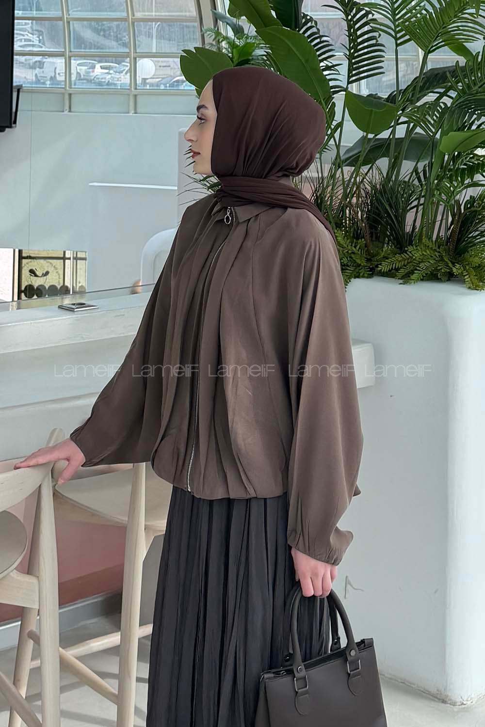 Lamelif Yarasa Kol Ceket Kahve