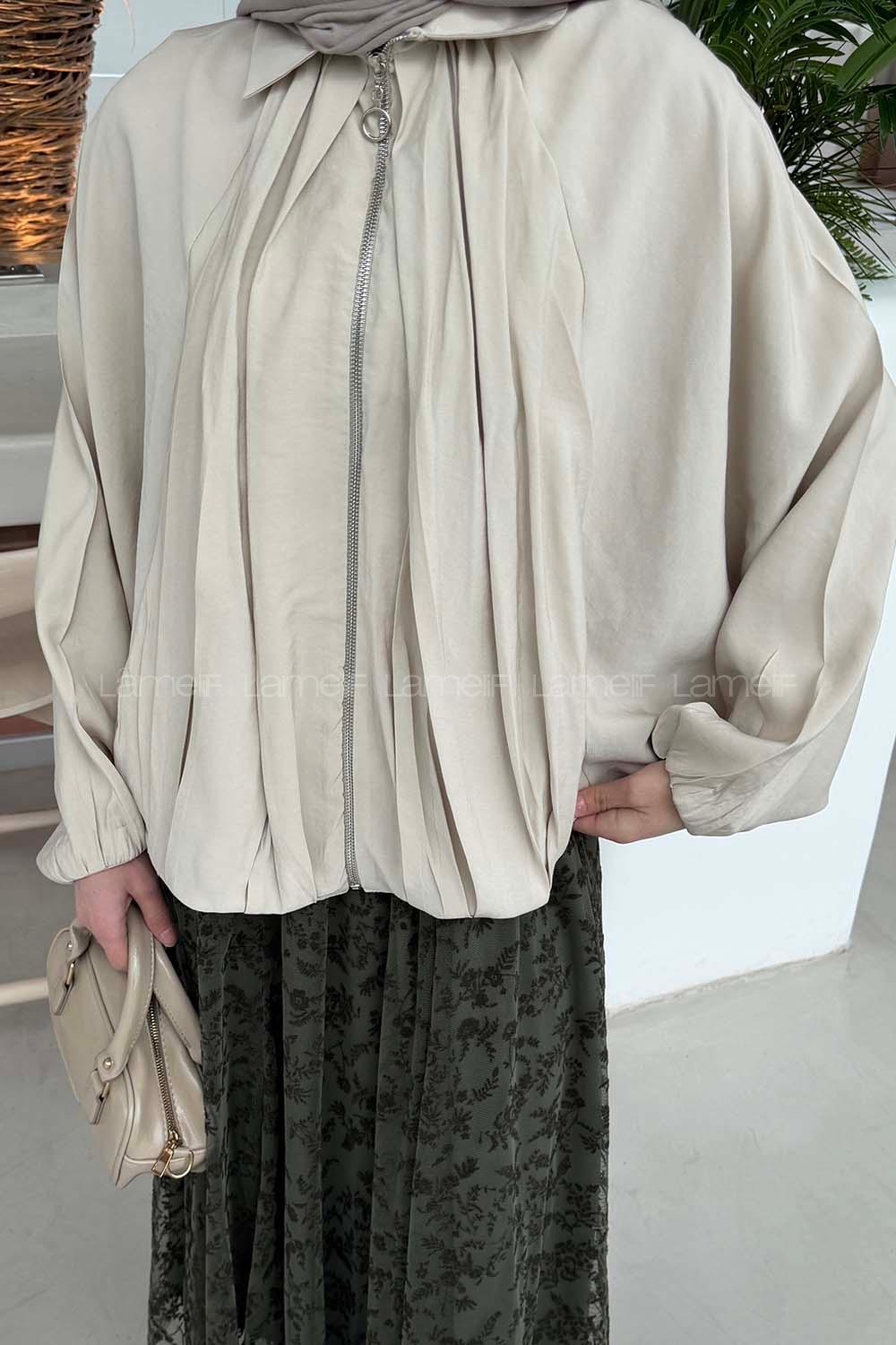 Lamelif Yarasa Kol Ceket Krem