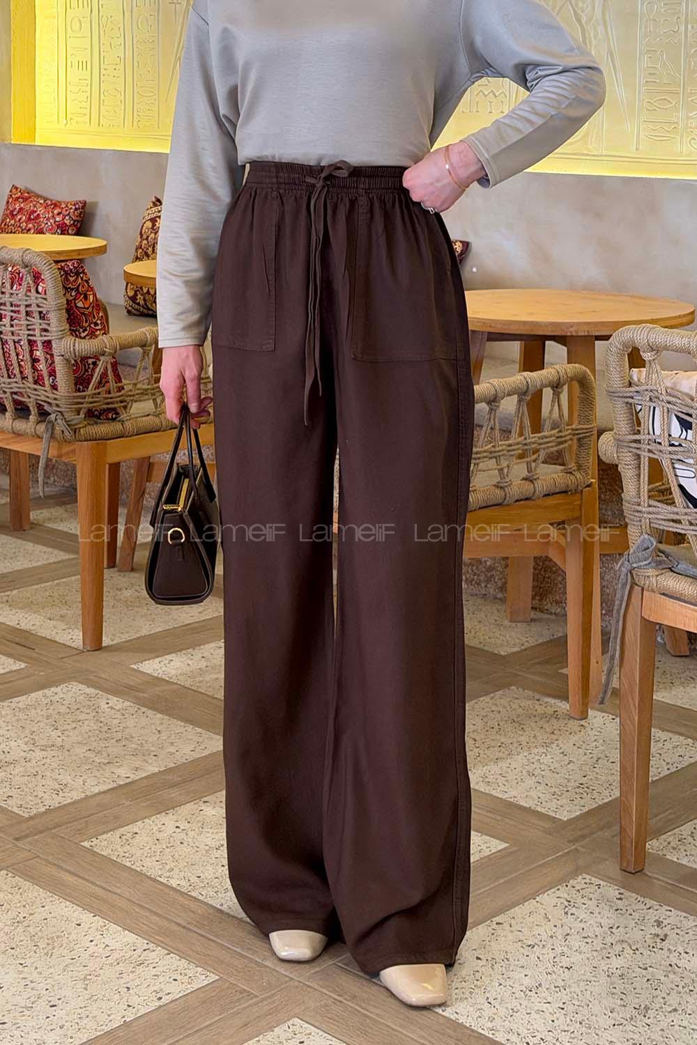 Bitter Brown Linen High Waist Comfortable Pants