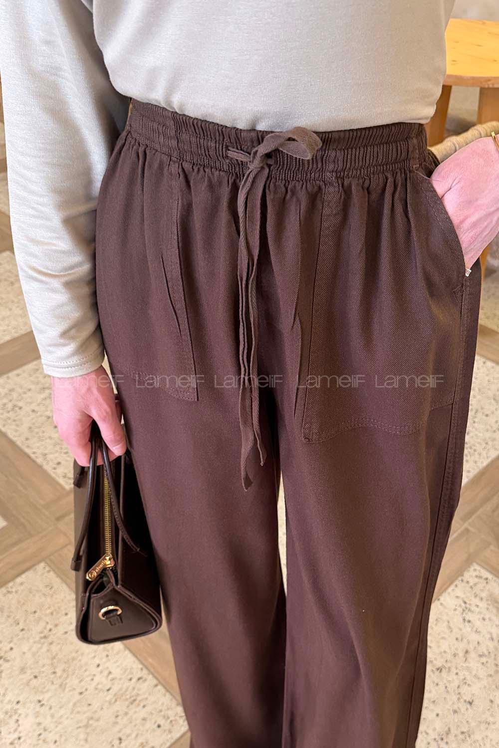 Bitter Brown Linen High Waist Comfortable Pants