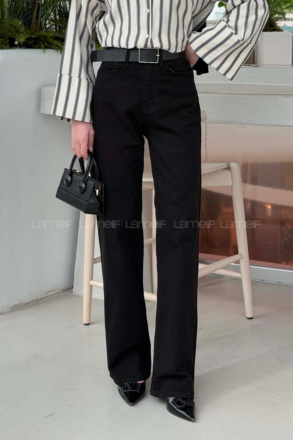 Lamelif Yüksek Bel Straight Leg Pantolon Siyah