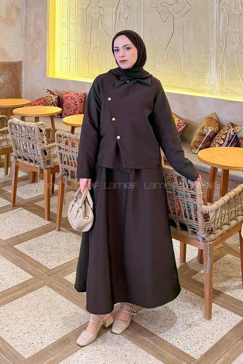 Lamelif Asimetrik Kapamalı Takım Acı Kahve