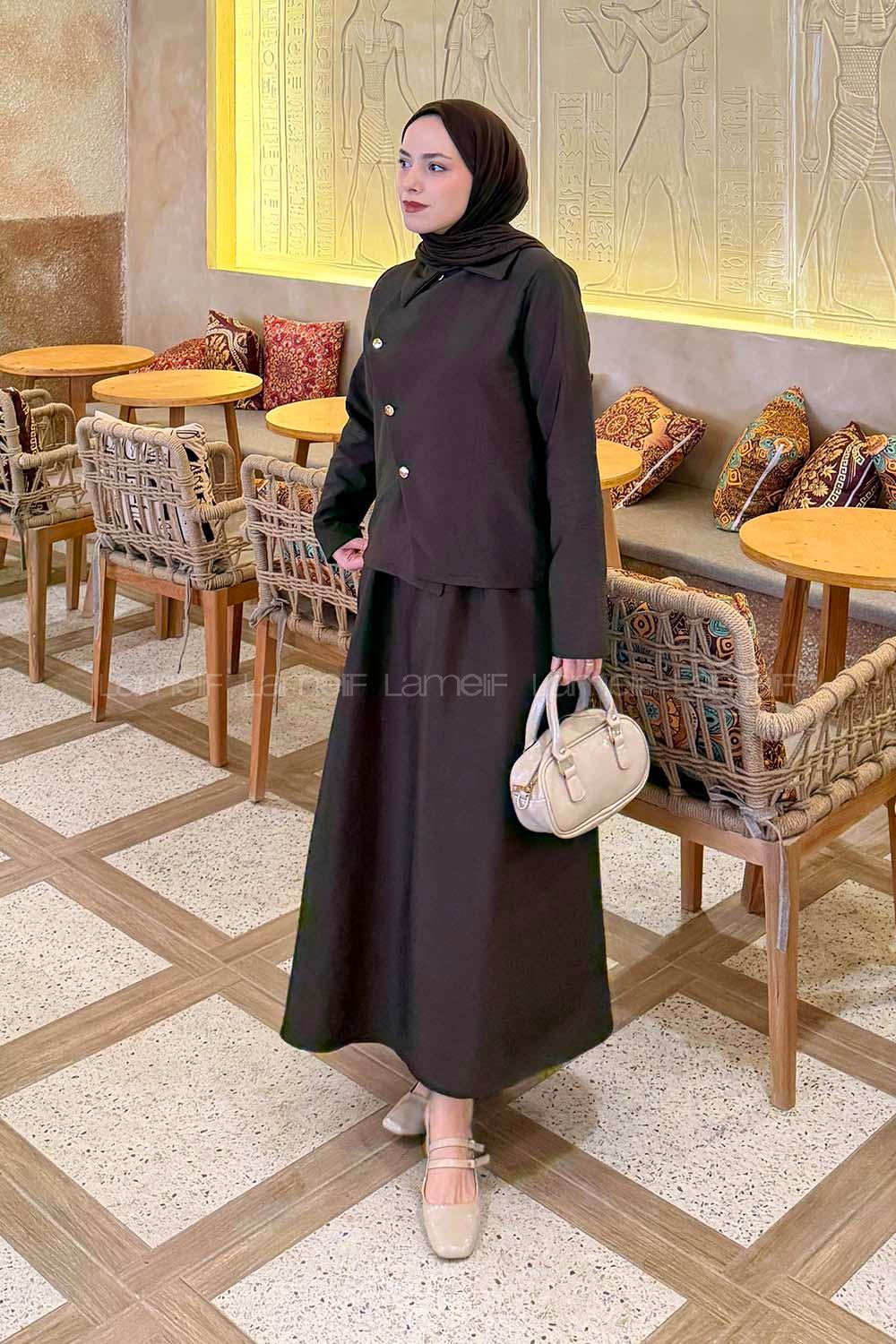 Lamelif Asimetrik Kapamalı Takım Acı Kahve