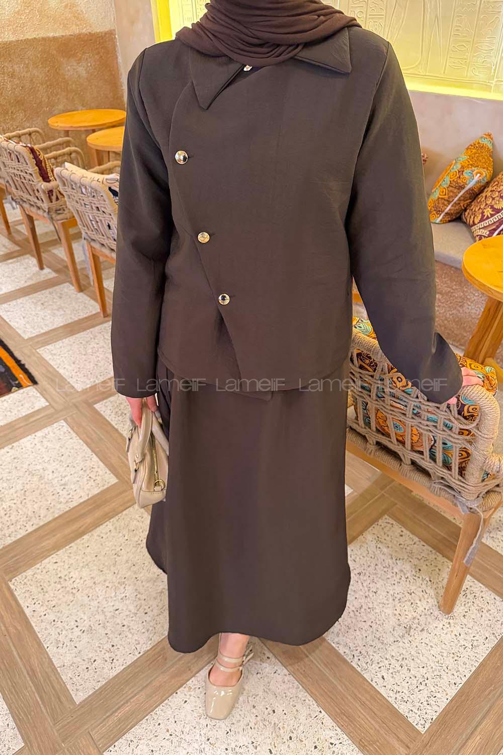 Lamelif Asimetrik Kapamalı Takım Acı Kahve