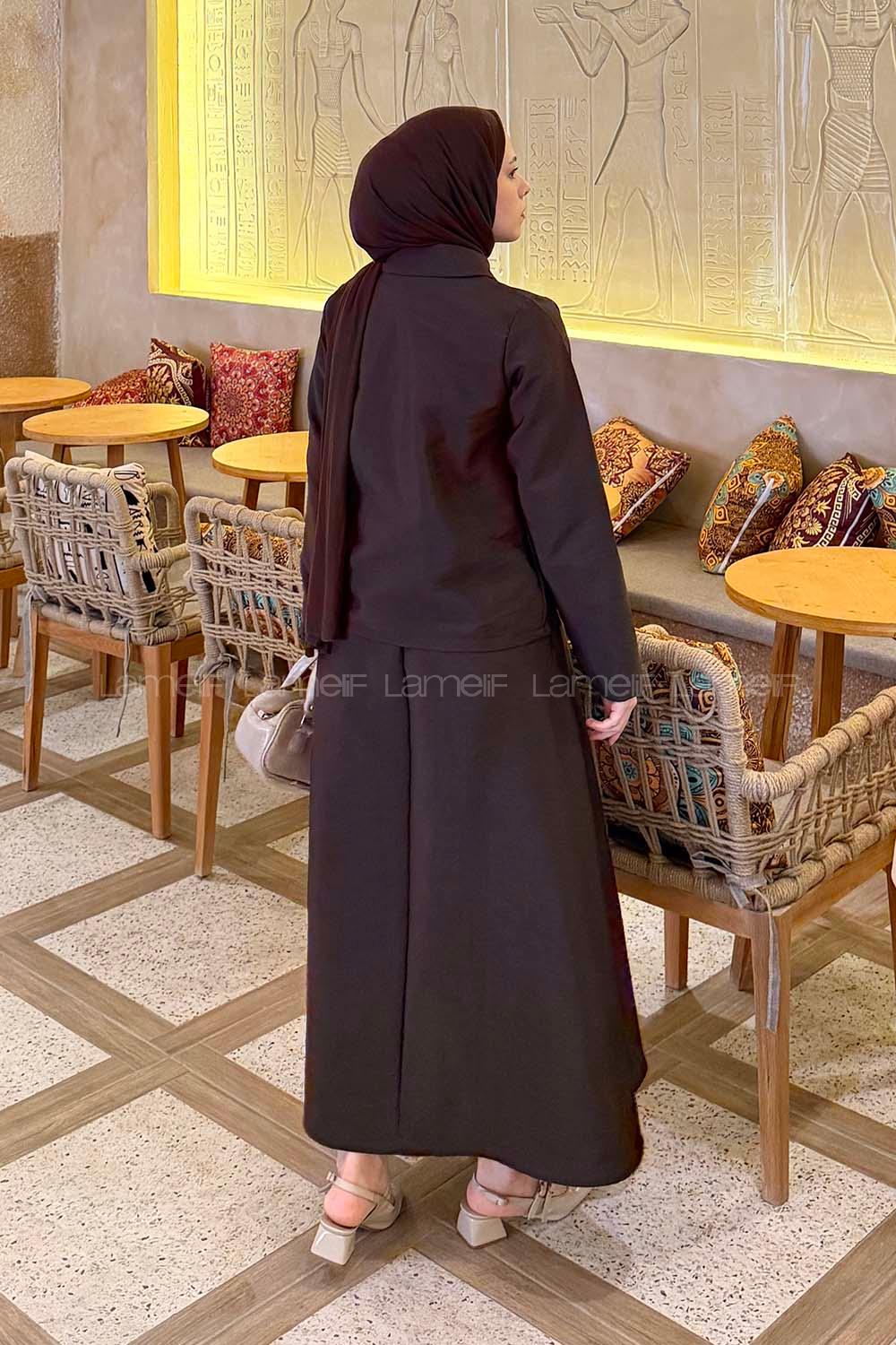 Lamelif Asimetrik Kapamalı Takım Acı Kahve