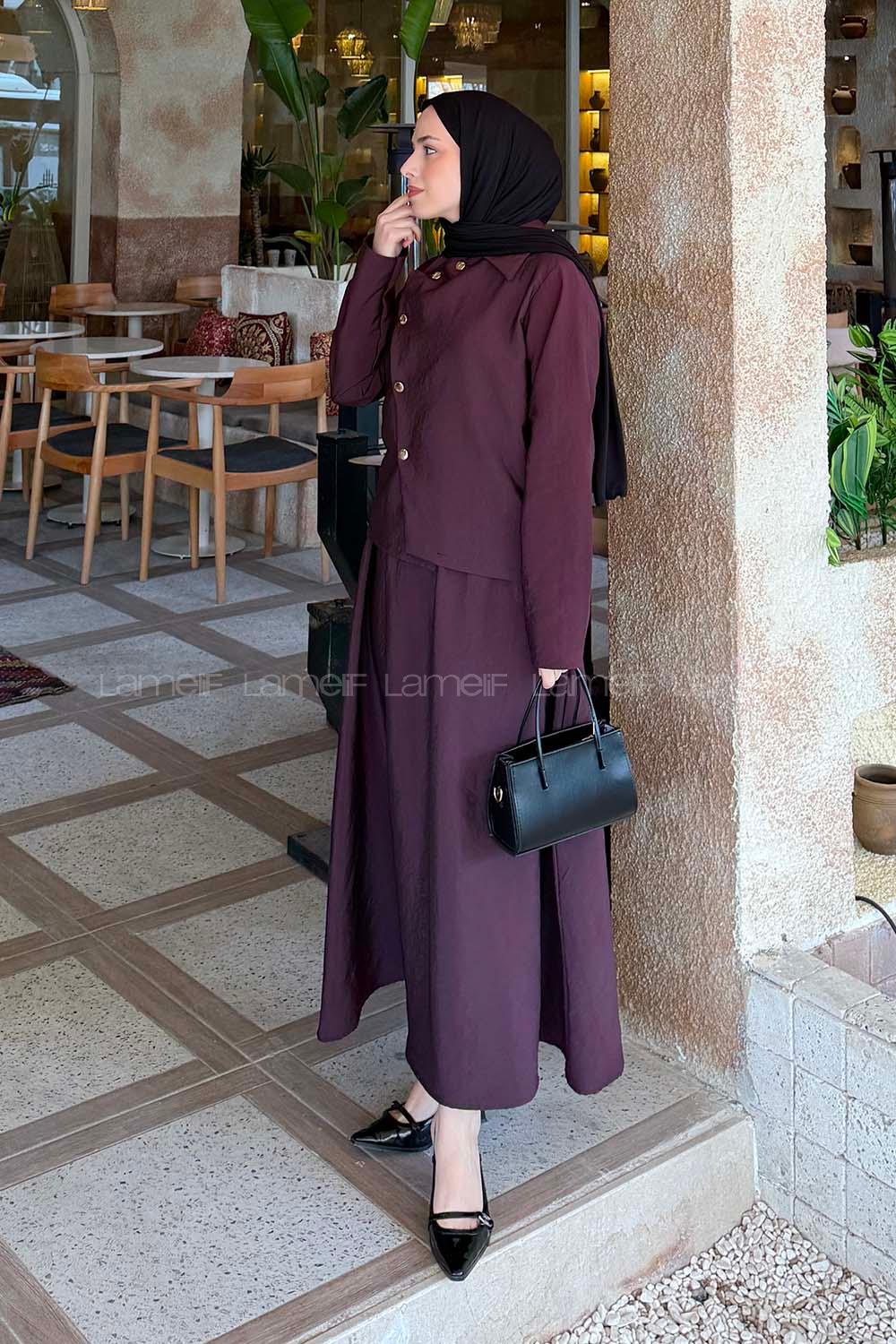 Lamelif Asimetrik Kapamalı Takım Mürdüm