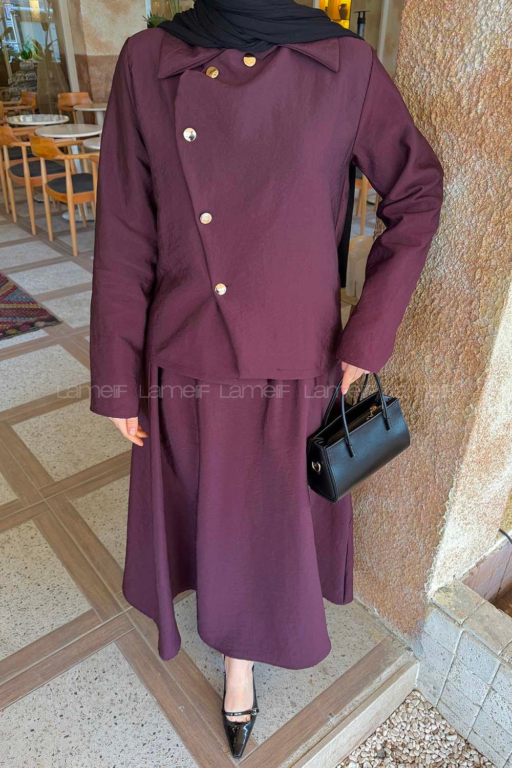 Lamelif Asimetrik Kapamalı Takım Mürdüm