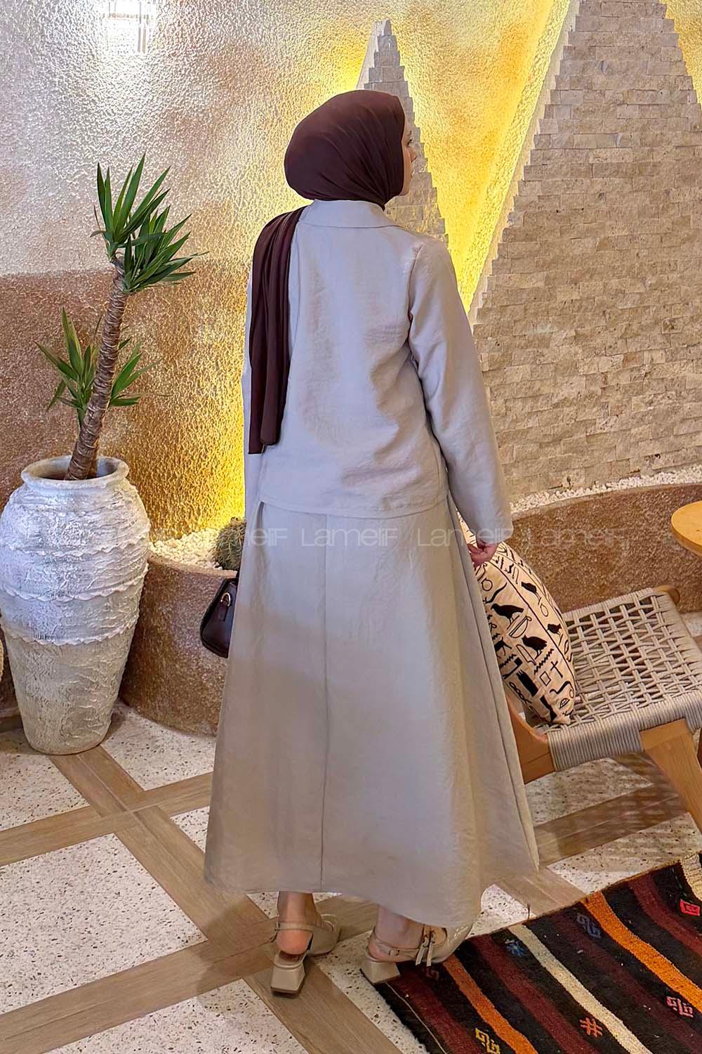 Lamelif Asimetrik Kapamalı Takım Taş Rengi