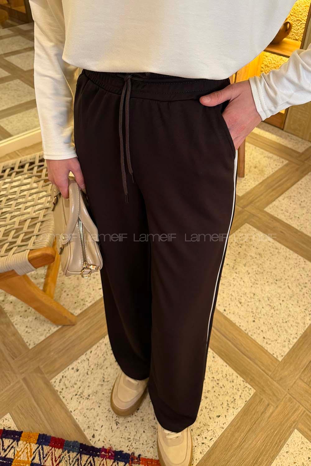 Lamelif Biyeli Modal Eşofman Acı Kahve