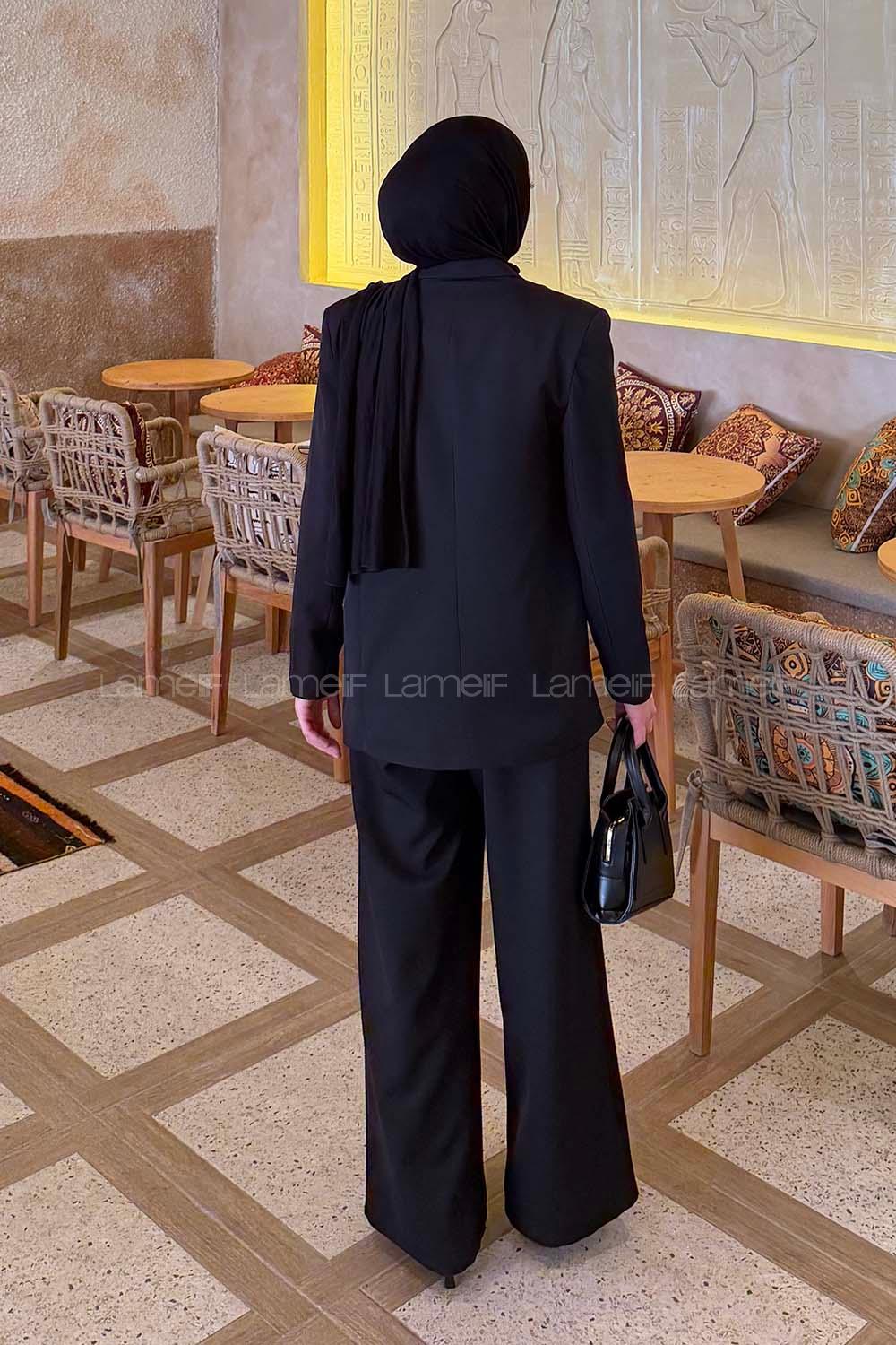 Lamelif Ceket-Pantolon Takım Siyah