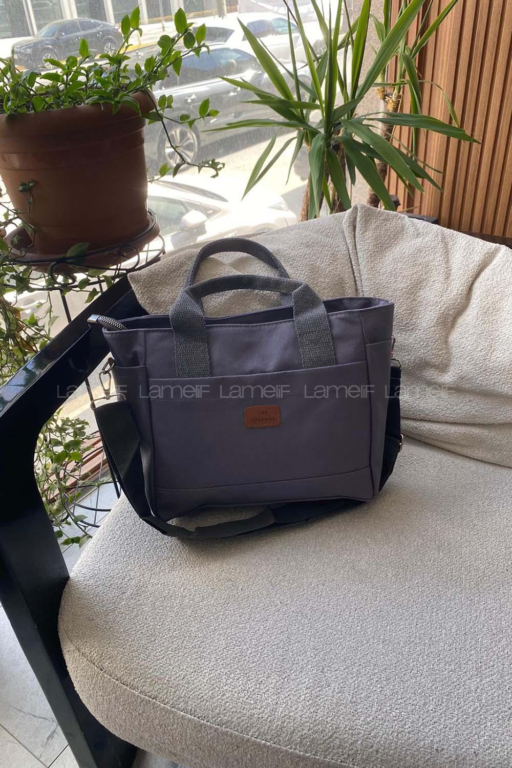 Lamelif Çok Cepli Kanvas Kadın Omuz Çantası Füme