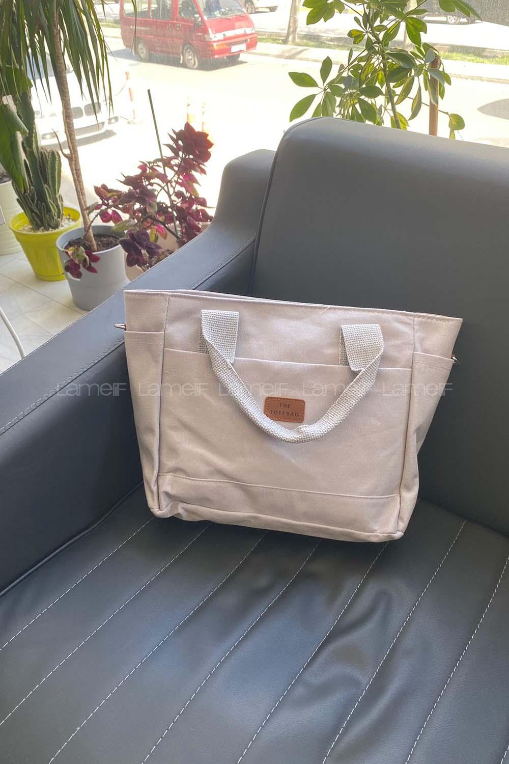 Lamelif Çok Cepli Kanvas Kadın Omuz Çantası Gri