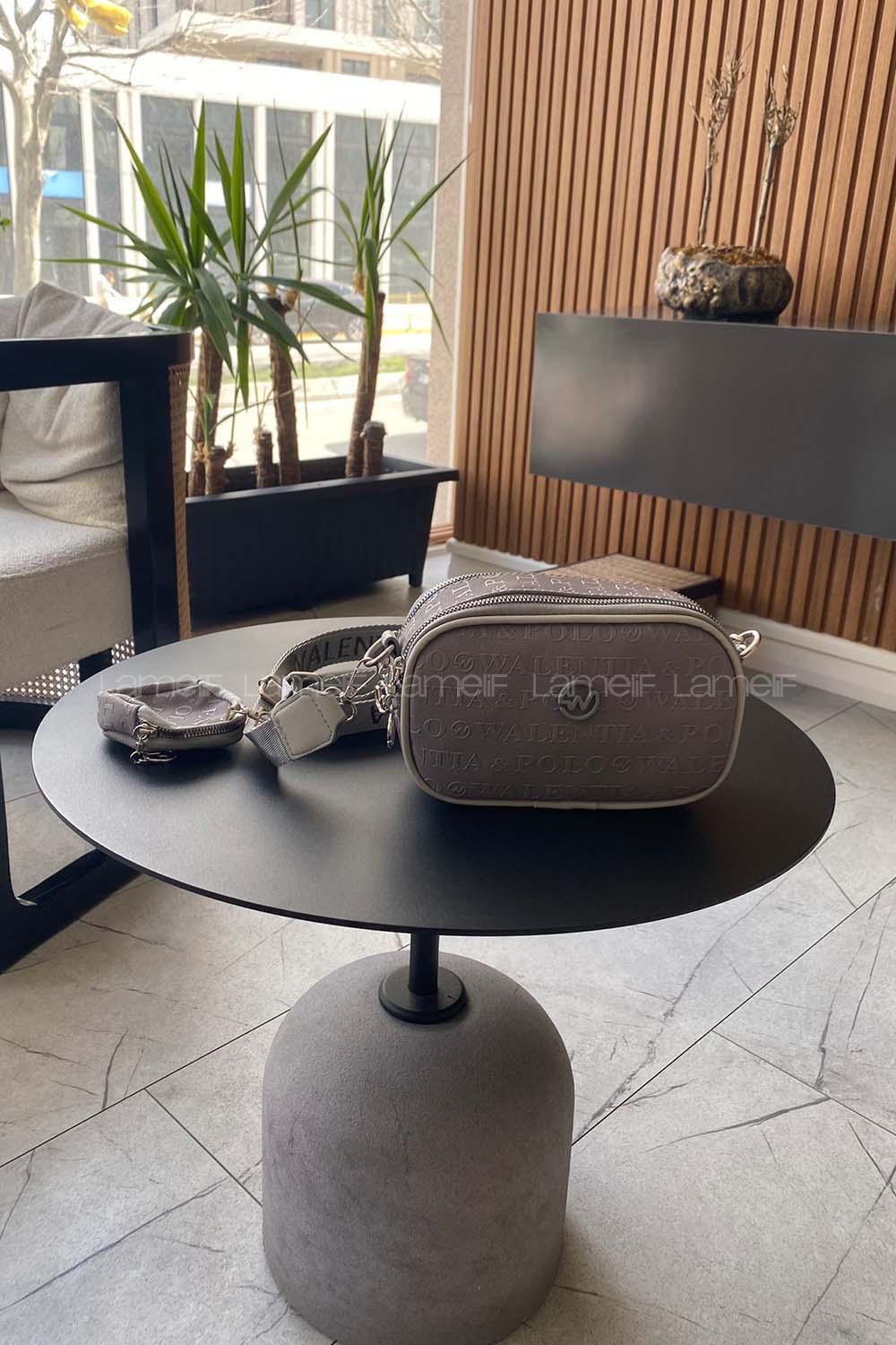 Lamelif Cuci Dokulu İki Bölmeli Çapraz Kadın Çanta  Antrasit