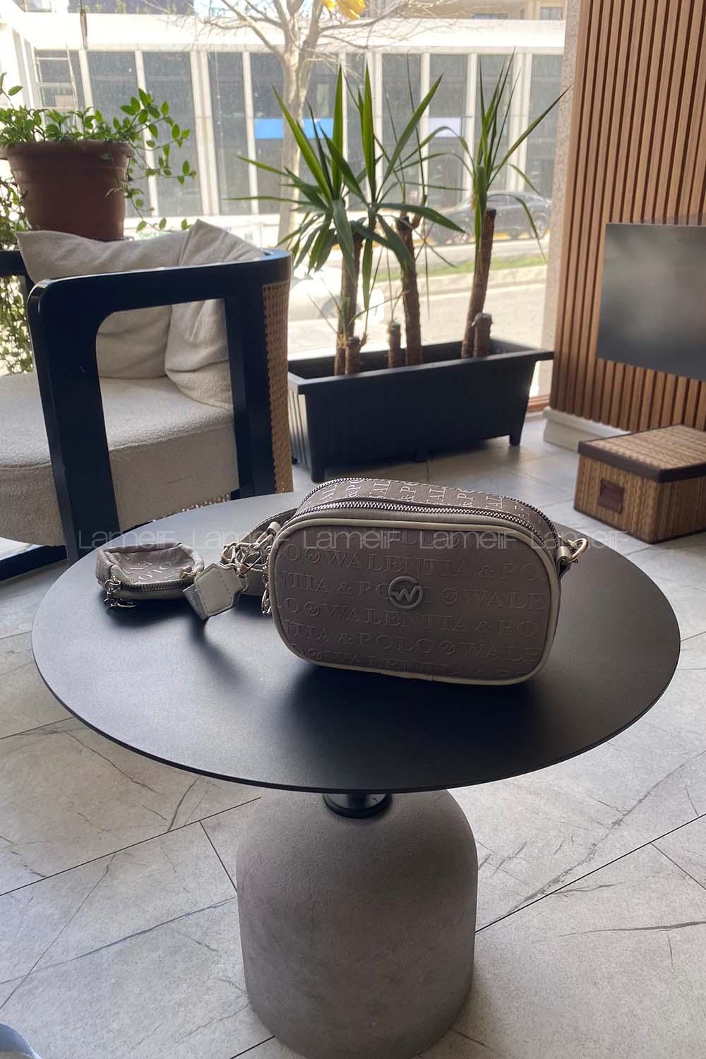 Lamelif Cuci Dokulu İki Bölmeli Çapraz Kadın Çanta  Antrasit