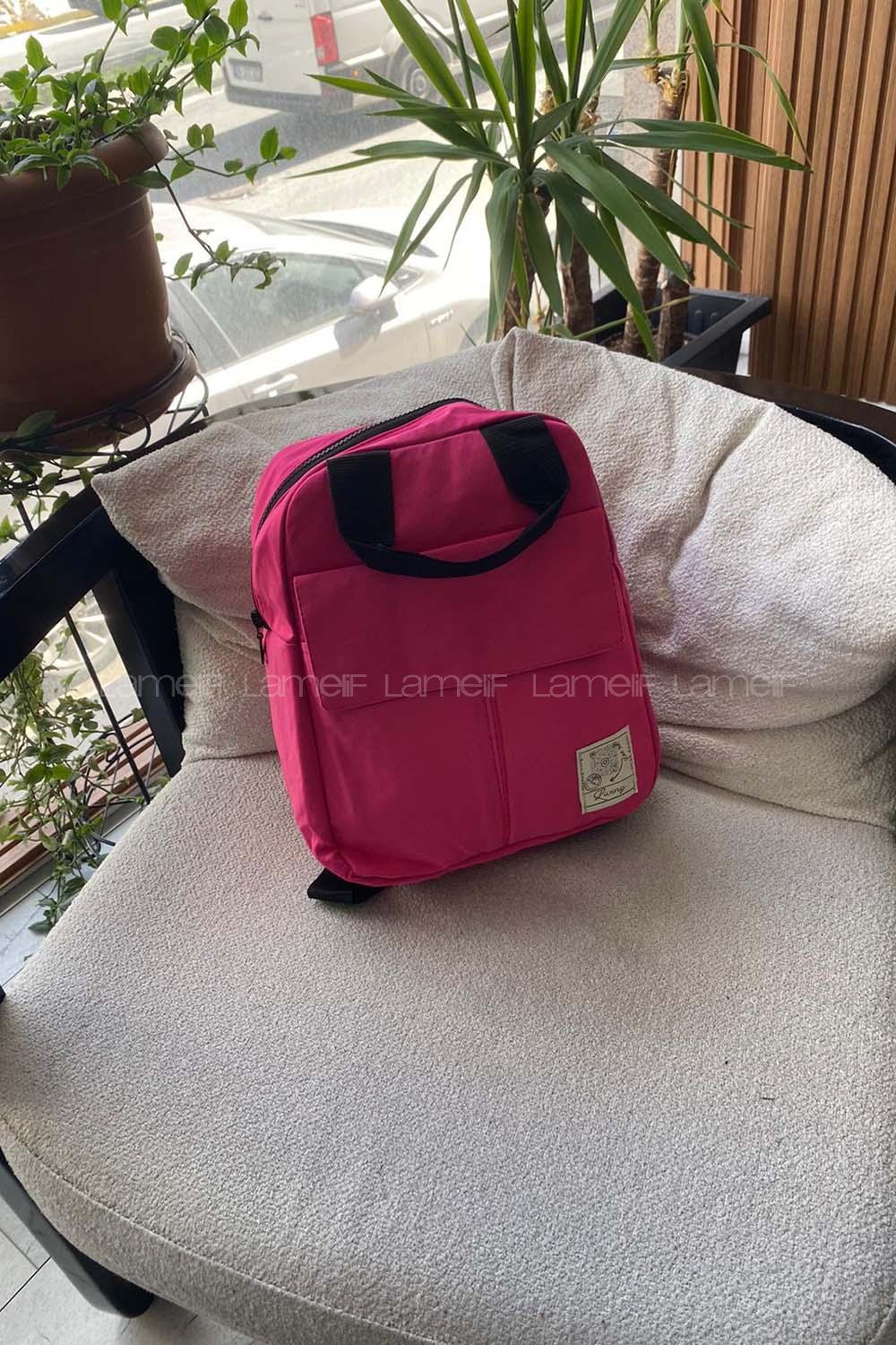 Lamelif Kapaklı Üç Bölmeli Kadın Sırt Çantası Fuşya