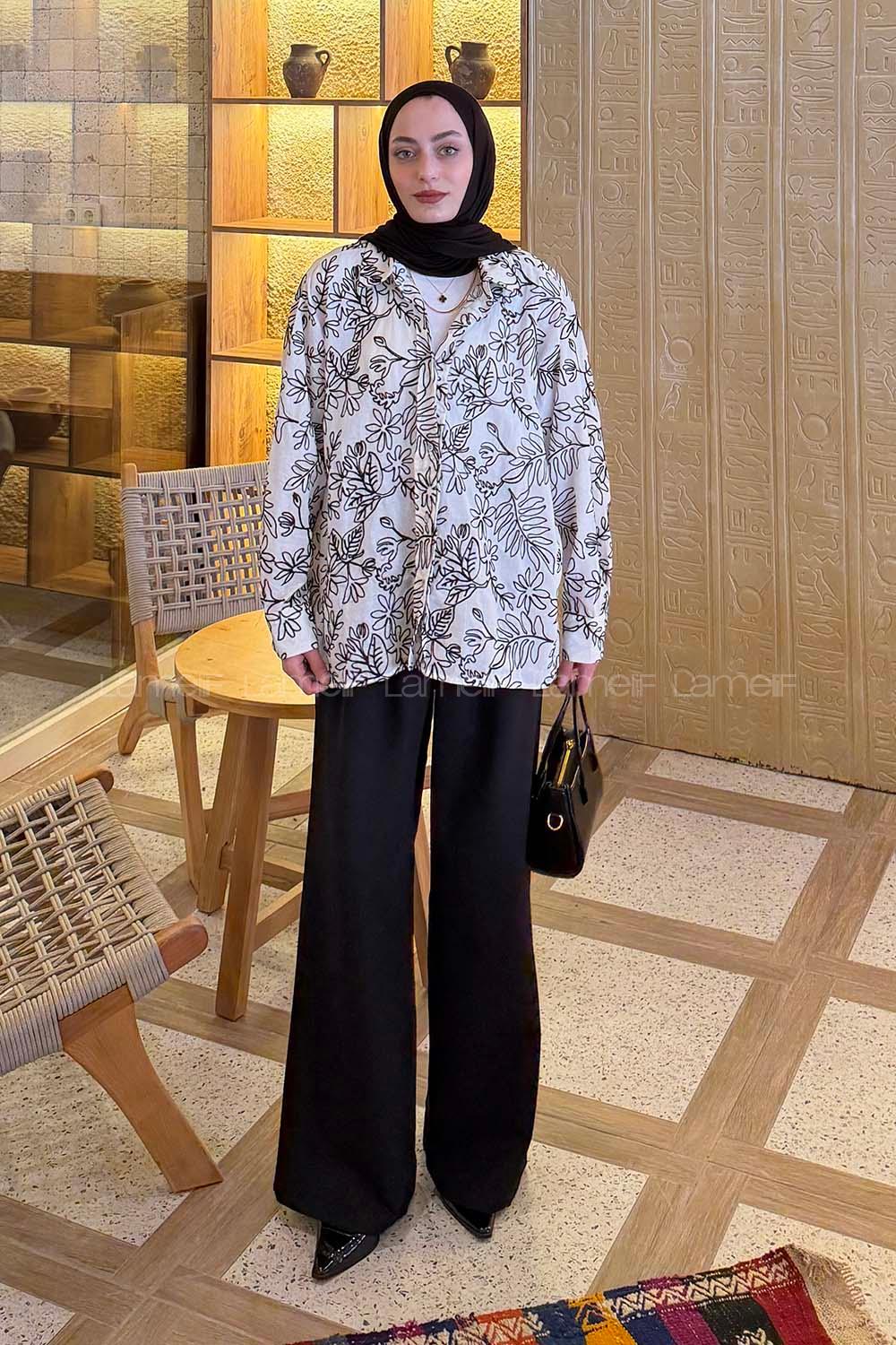 Lamelif Nakışlı Gömlek Siyah