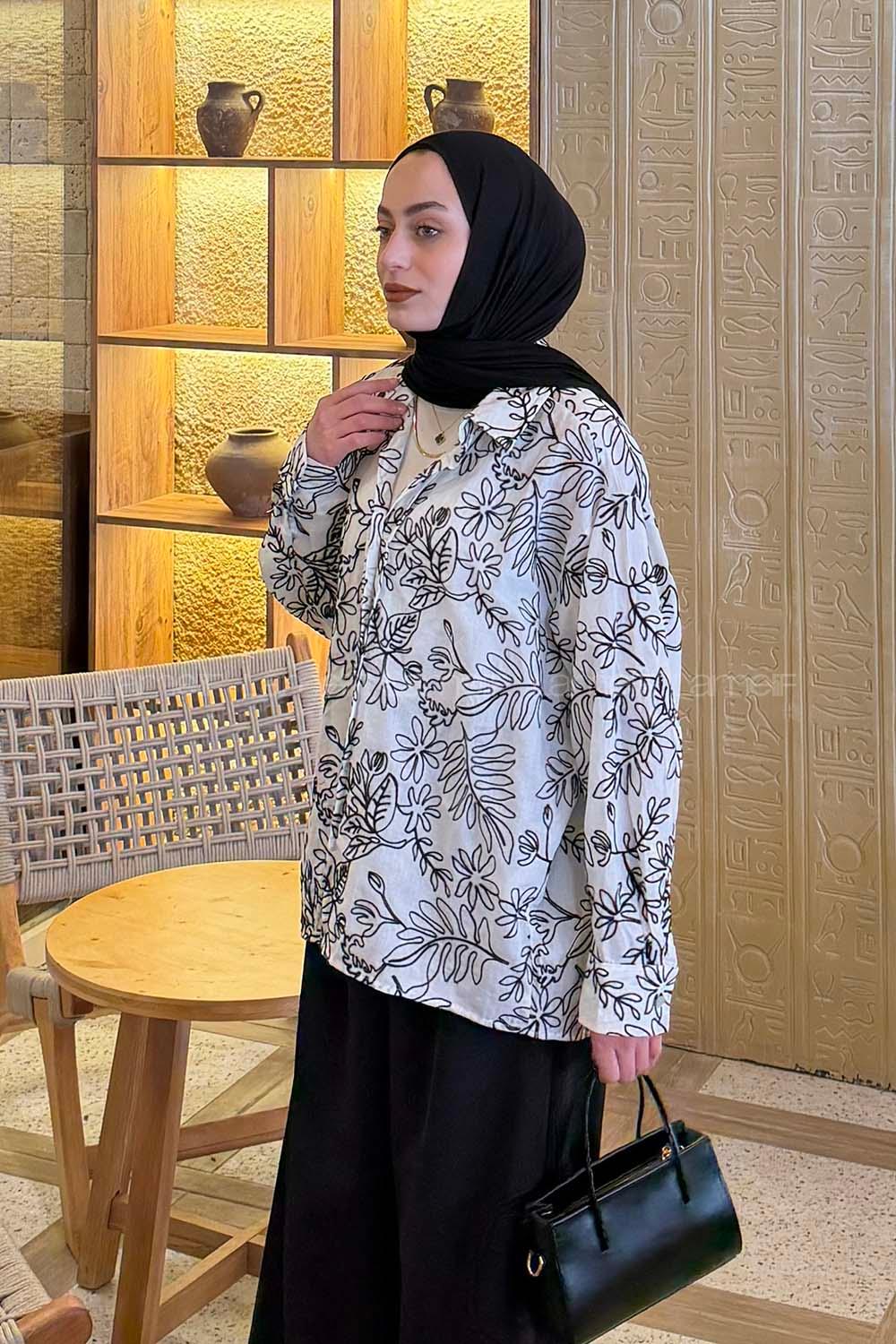 Lamelif Nakışlı Gömlek Siyah