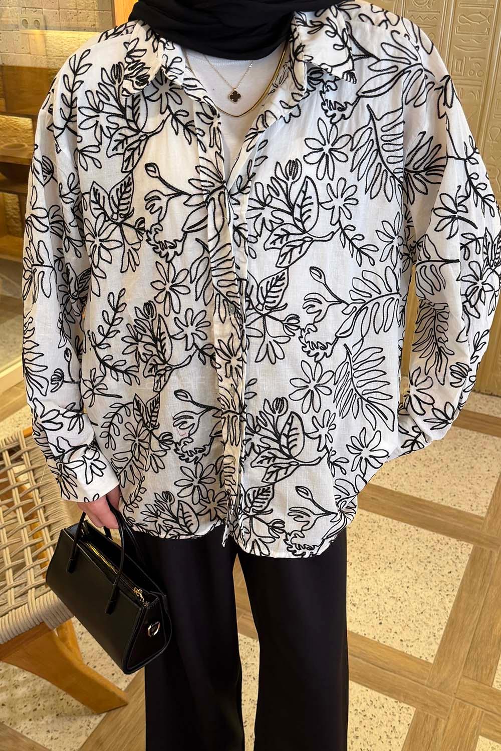 Lamelif Nakışlı Gömlek Siyah