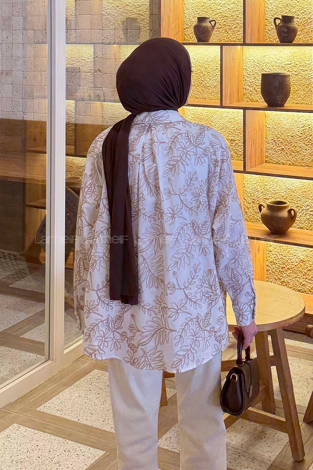 Lamelif Nakışlı Gömlek Vizonrengi