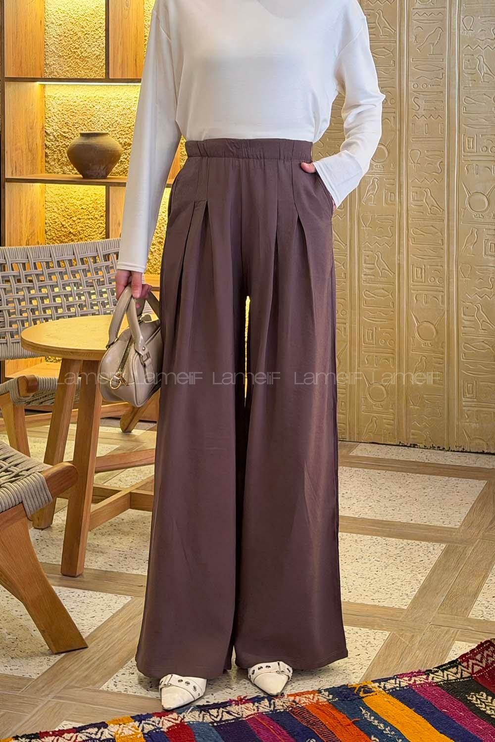 Soft Brown Cotton Fabric High Waist Comfortable Pants