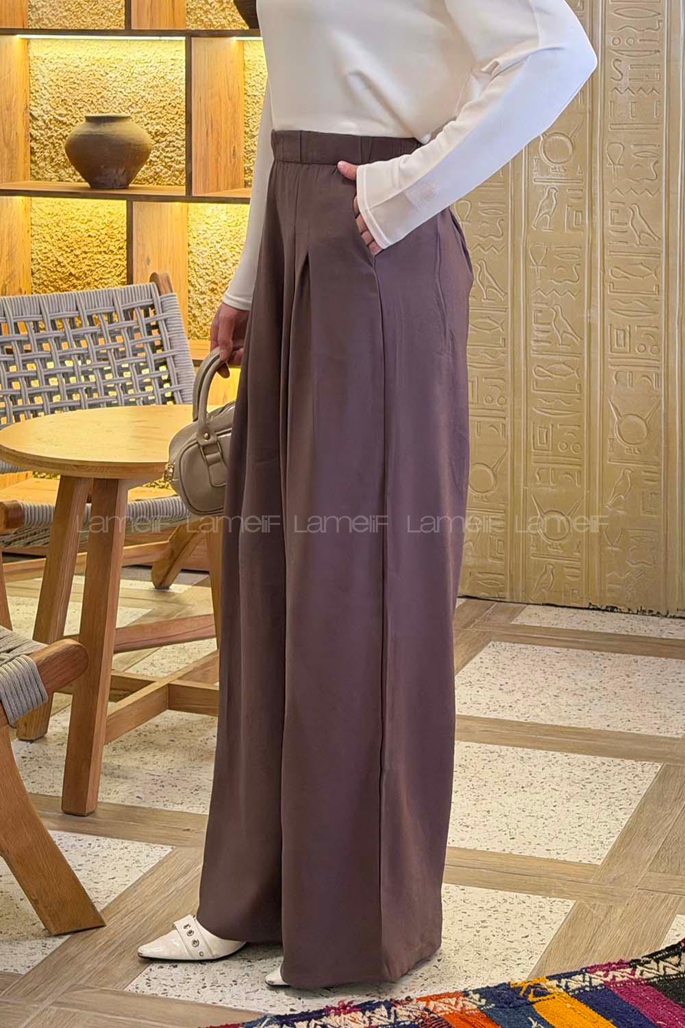 Soft Brown Cotton Fabric High Waist Comfortable Pants