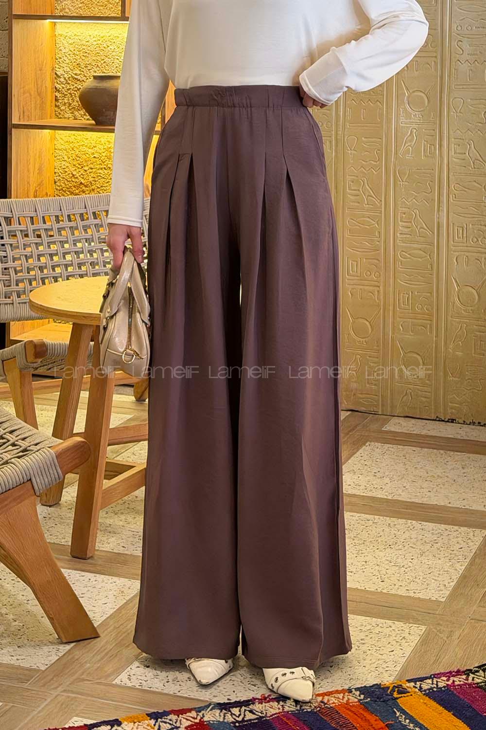 Soft Brown Cotton Fabric High Waist Comfortable Pants