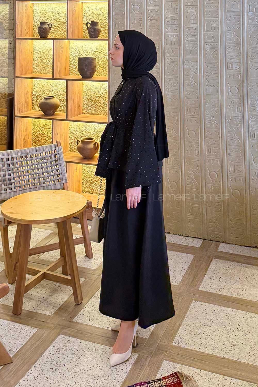 Lamelif Taşlı Bağlamalı Takım Siyah