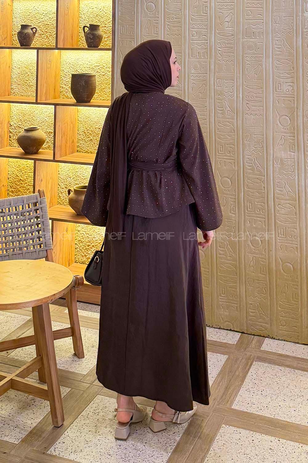 Lamelif Taşlı Bağlamalı Takım Soft Kahve