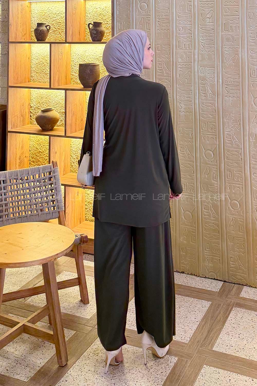 Lamelif Toka Detaylı Asimetrik Takım Haki