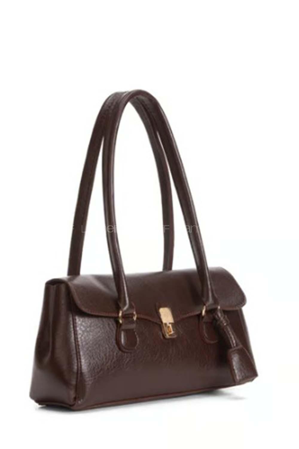 Lamelif Tokalı Deri Charmlı Yatay Klasik Omuz Çantası Acı Kahve
