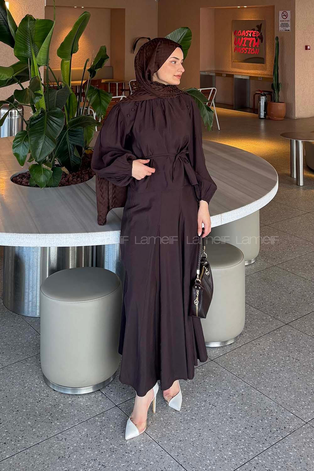 Lamelif Birit Düğme Detaylı Takım Acı Kahve