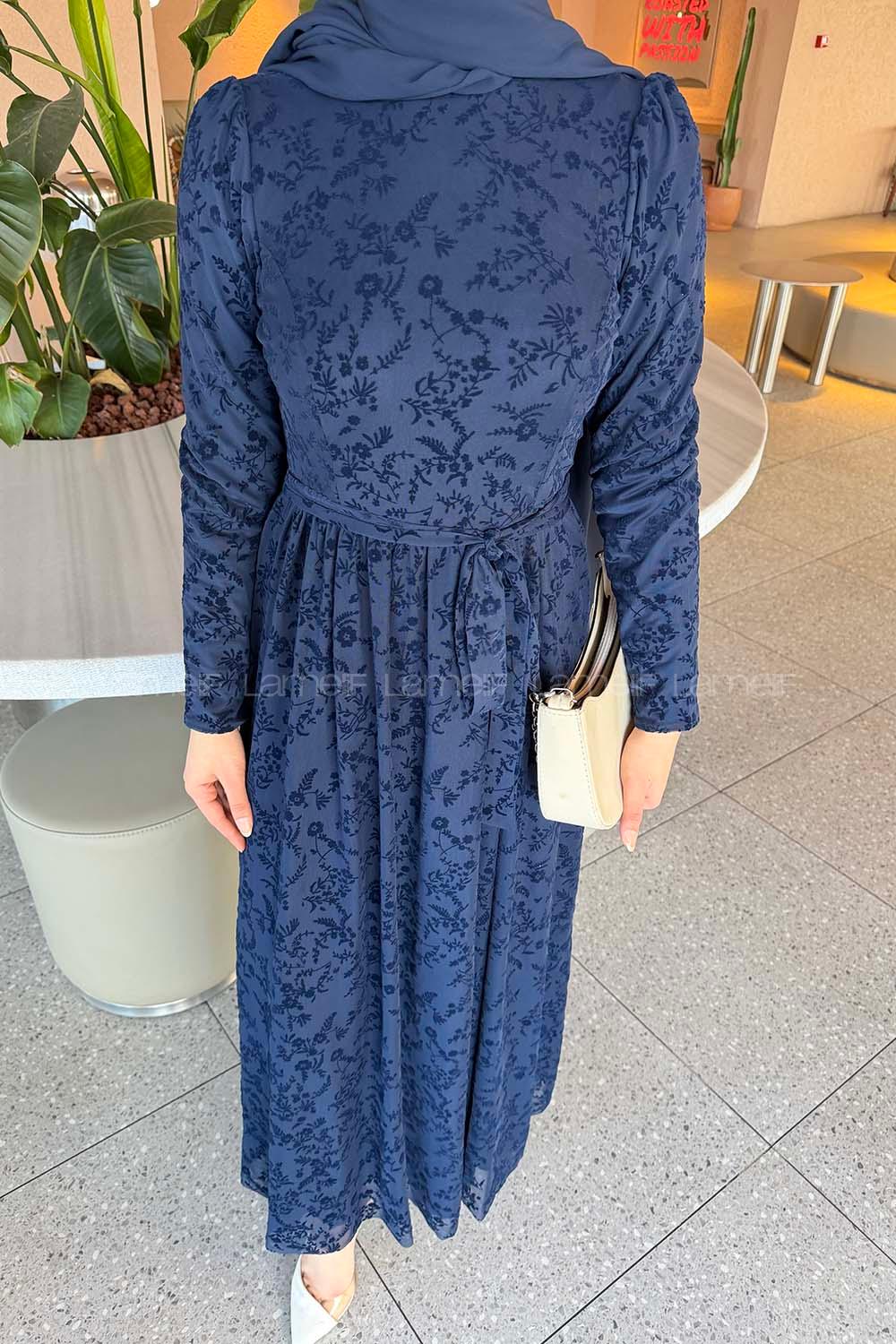 Navy Blue Crew Neck Cotton Dresess