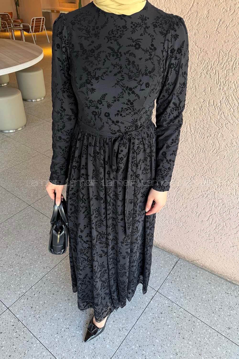 Lamelif Flok Model Elbise Siyah