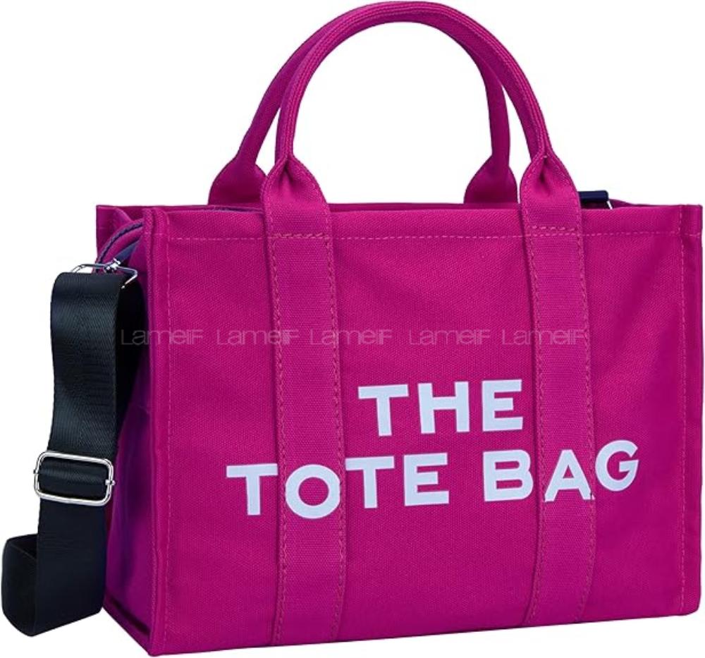 Lamelif Tote Bag Nakışlı Kanvas Kumaş Kadın Çanta Fuşya