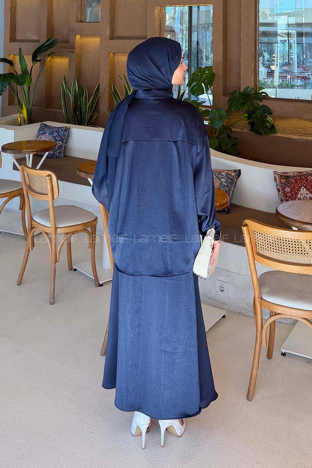 Lamelif Yaka Detaylı Etekli Takım Lacivert