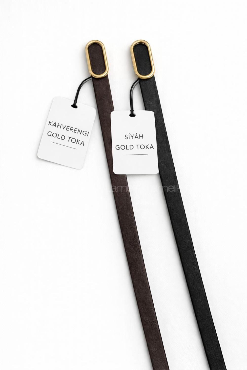 Lamelif Kadın 2 li Ithal Oval Gold Tokalı Ince Kemer, Pantolon Kemeri, Gömlek Kemeri, Ceket Kemeri