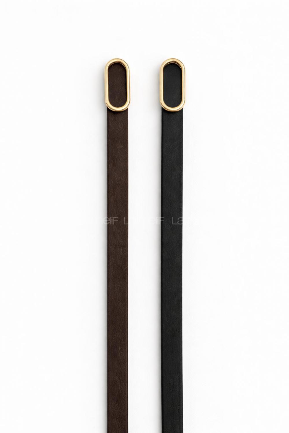 Lamelif Kadın 2 li Ithal Oval Gold Tokalı Ince Kemer, Pantolon Kemeri, Gömlek Kemeri, Ceket Kemeri