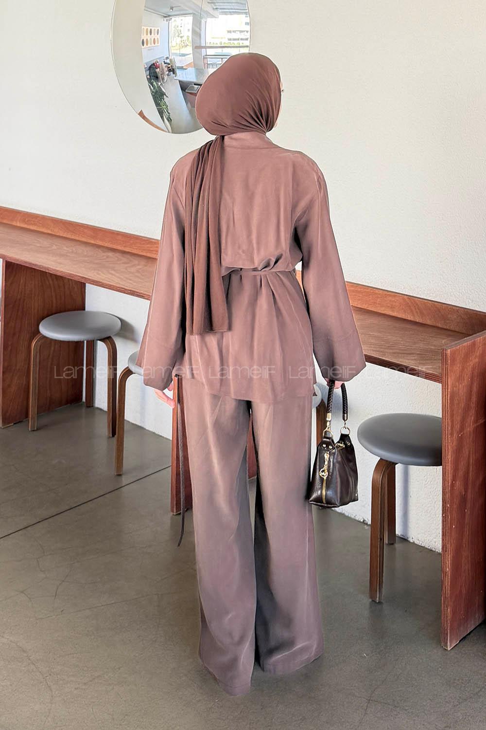 Brown Pool Neck Long Arm Modal Regular Trousers Comfortable Suit