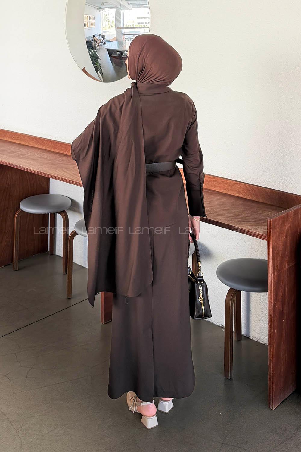 Lamelif Şal Detaylı Kemerli Takım Acı Kahve