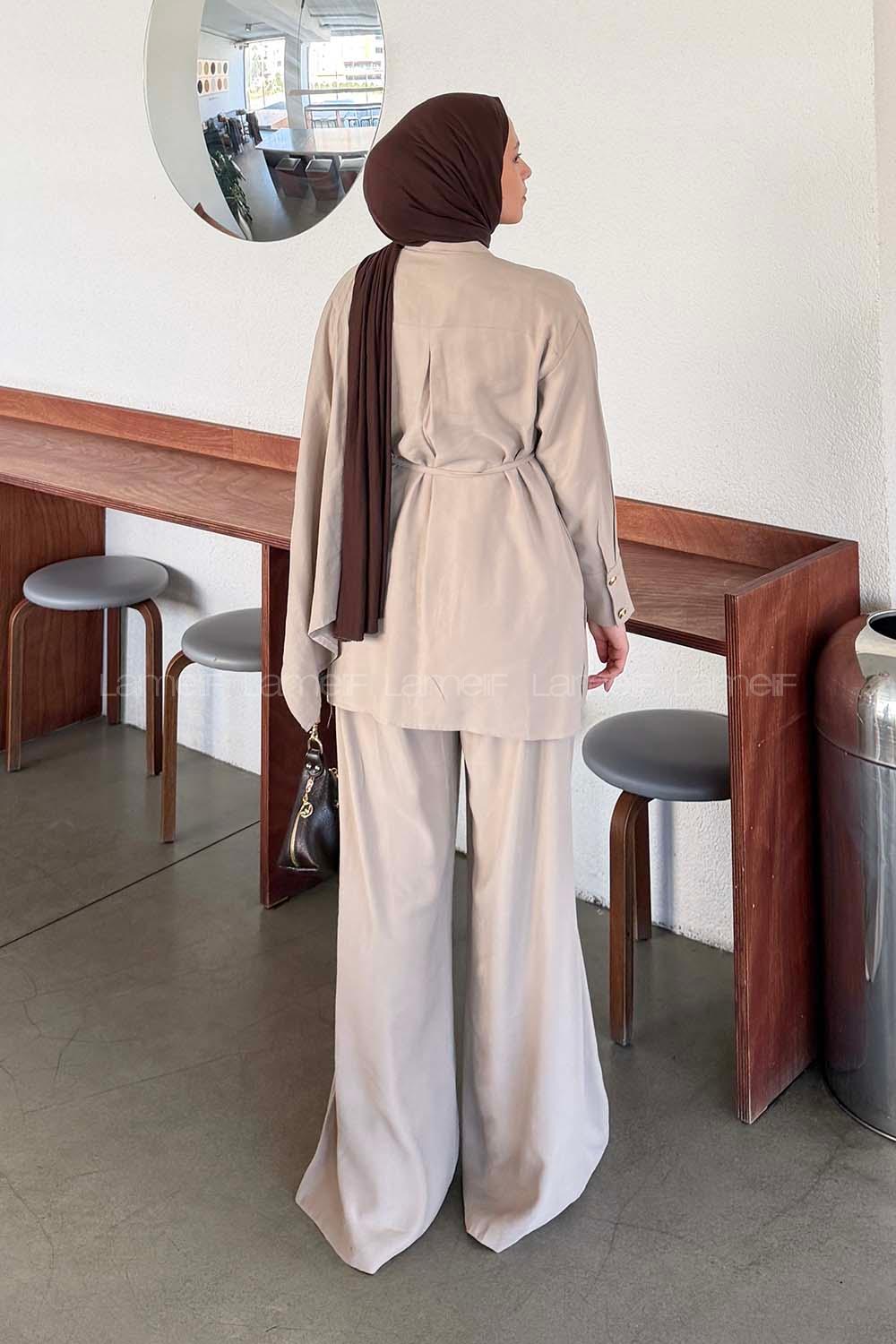 Stone Shirt Collar Long Arm Viscose Fabric Regular Trousers Comfortable Suit