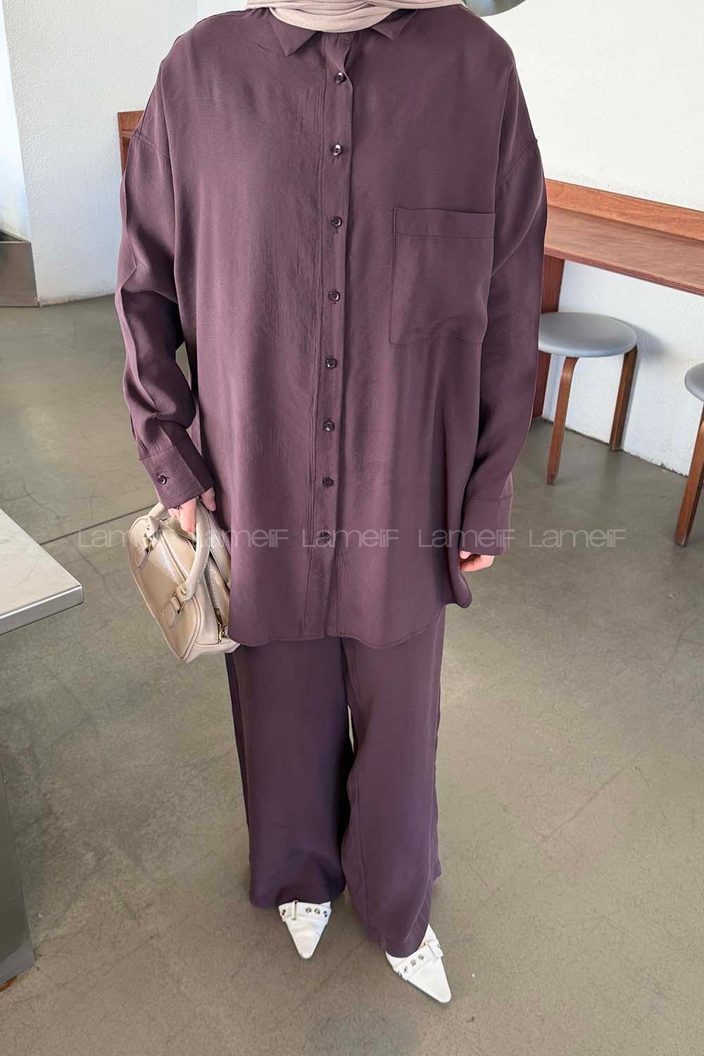 Plum Shirt Collar Long Arm Modal Regular Trousers Comfortable Suit