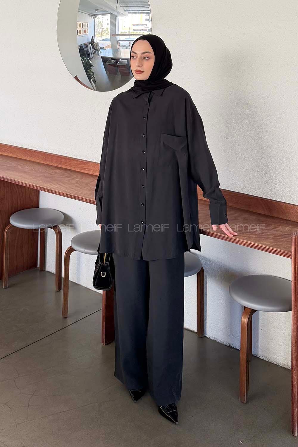 Black Shirt Collar Long Arm Modal Regular Trousers Comfortable Suit