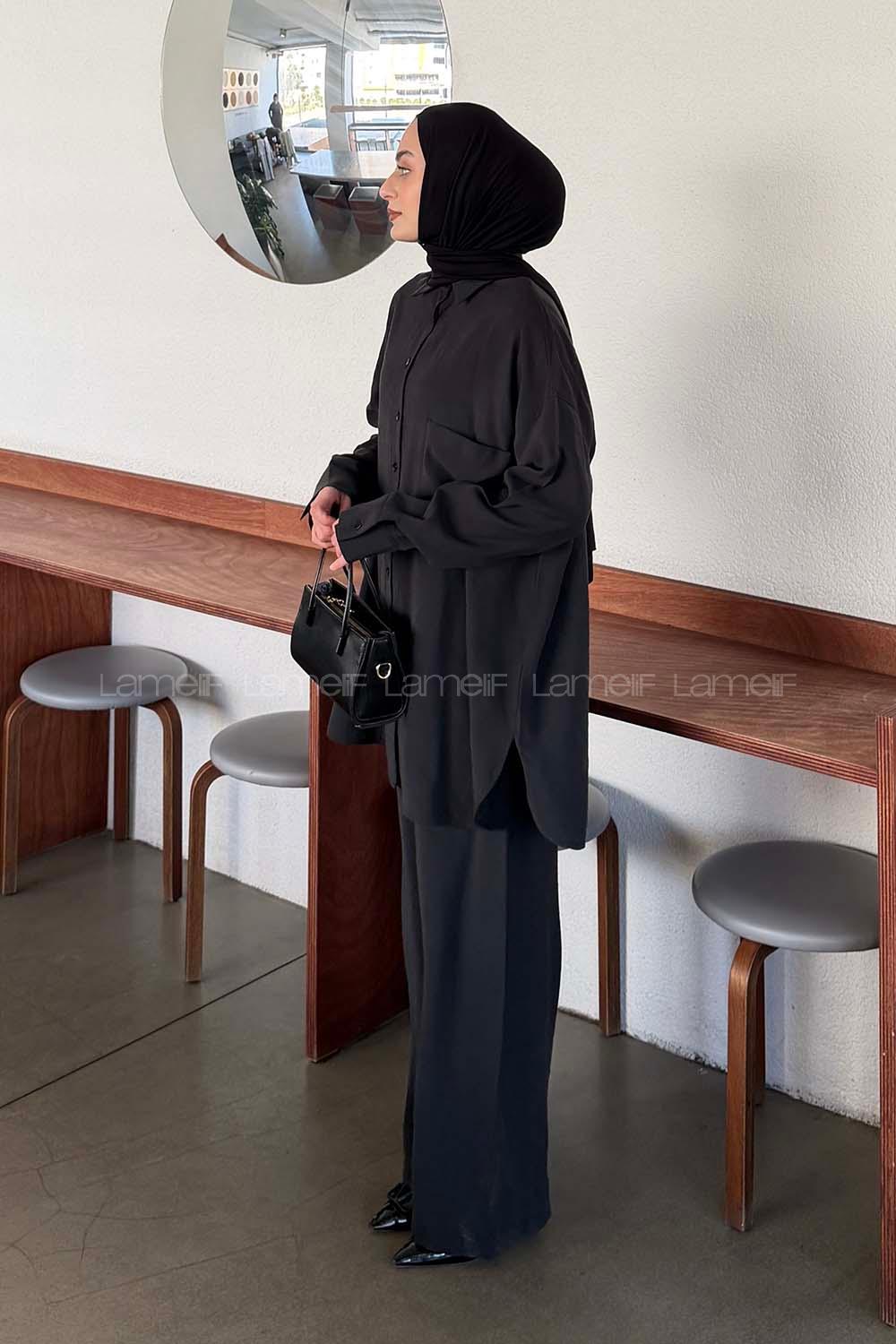 Black Shirt Collar Long Arm Modal Regular Trousers Comfortable Suit