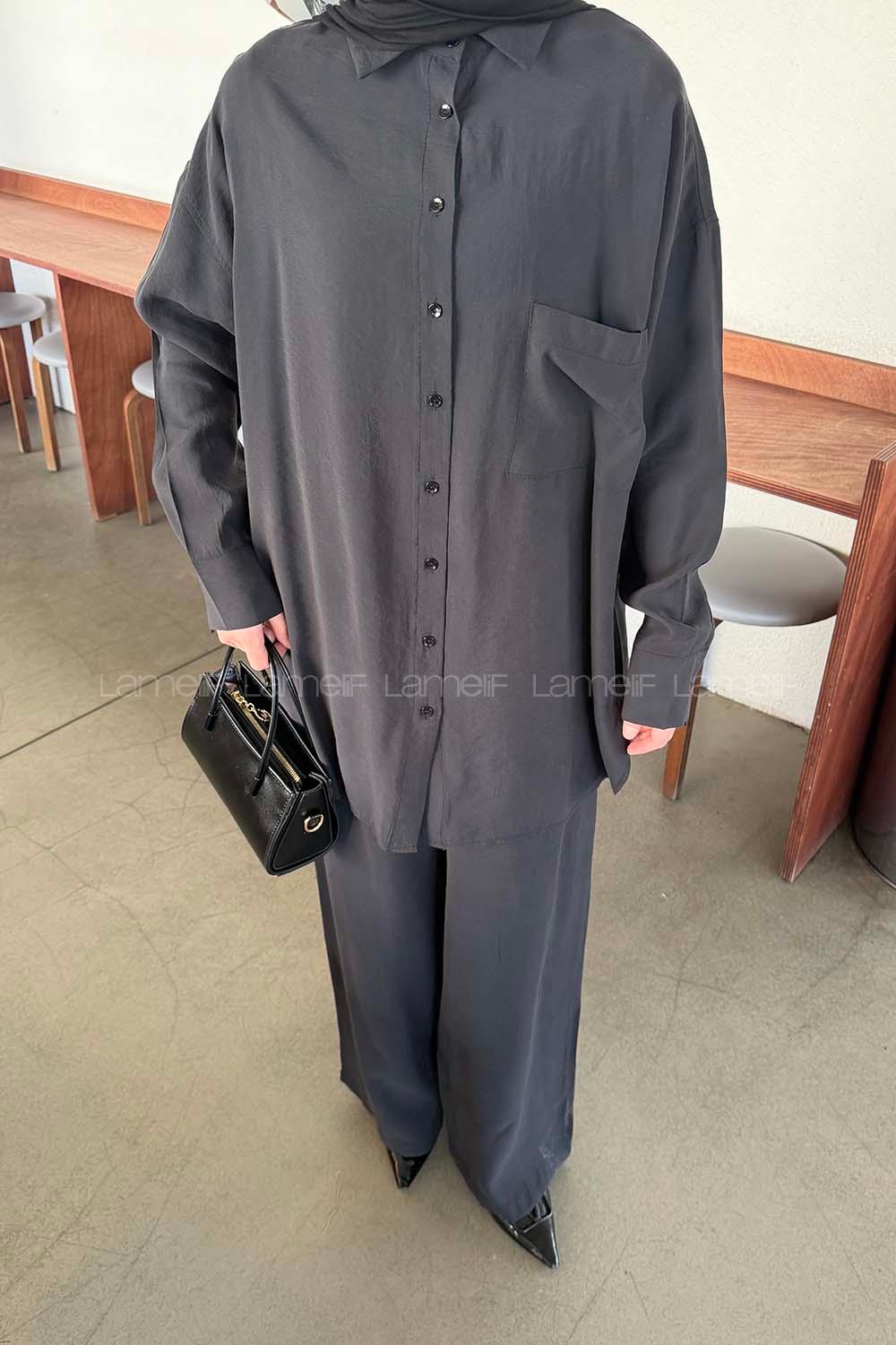 Black Shirt Collar Long Arm Modal Regular Trousers Comfortable Suit