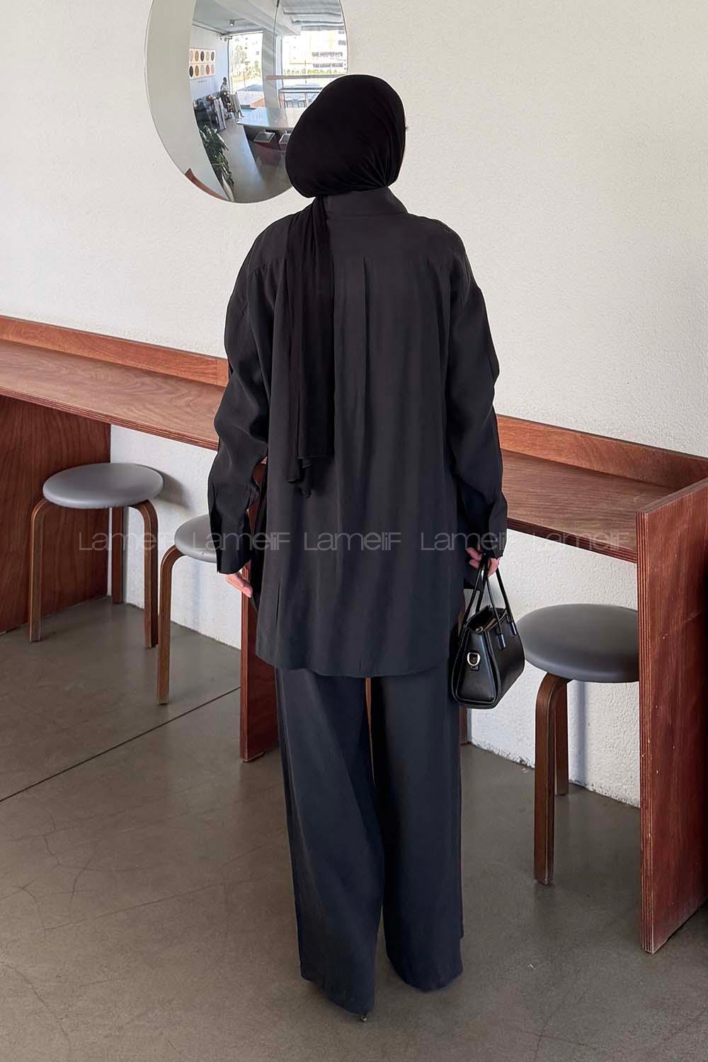 Black Shirt Collar Long Arm Modal Regular Trousers Comfortable Suit