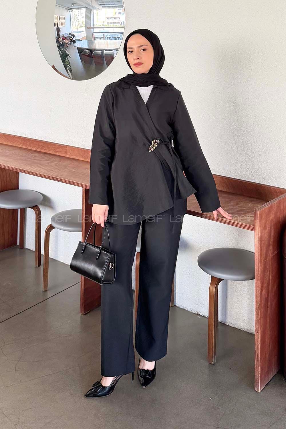 Black Shirt Collar Long Arm Ayrobin Regular Trousers Comfortable Suit