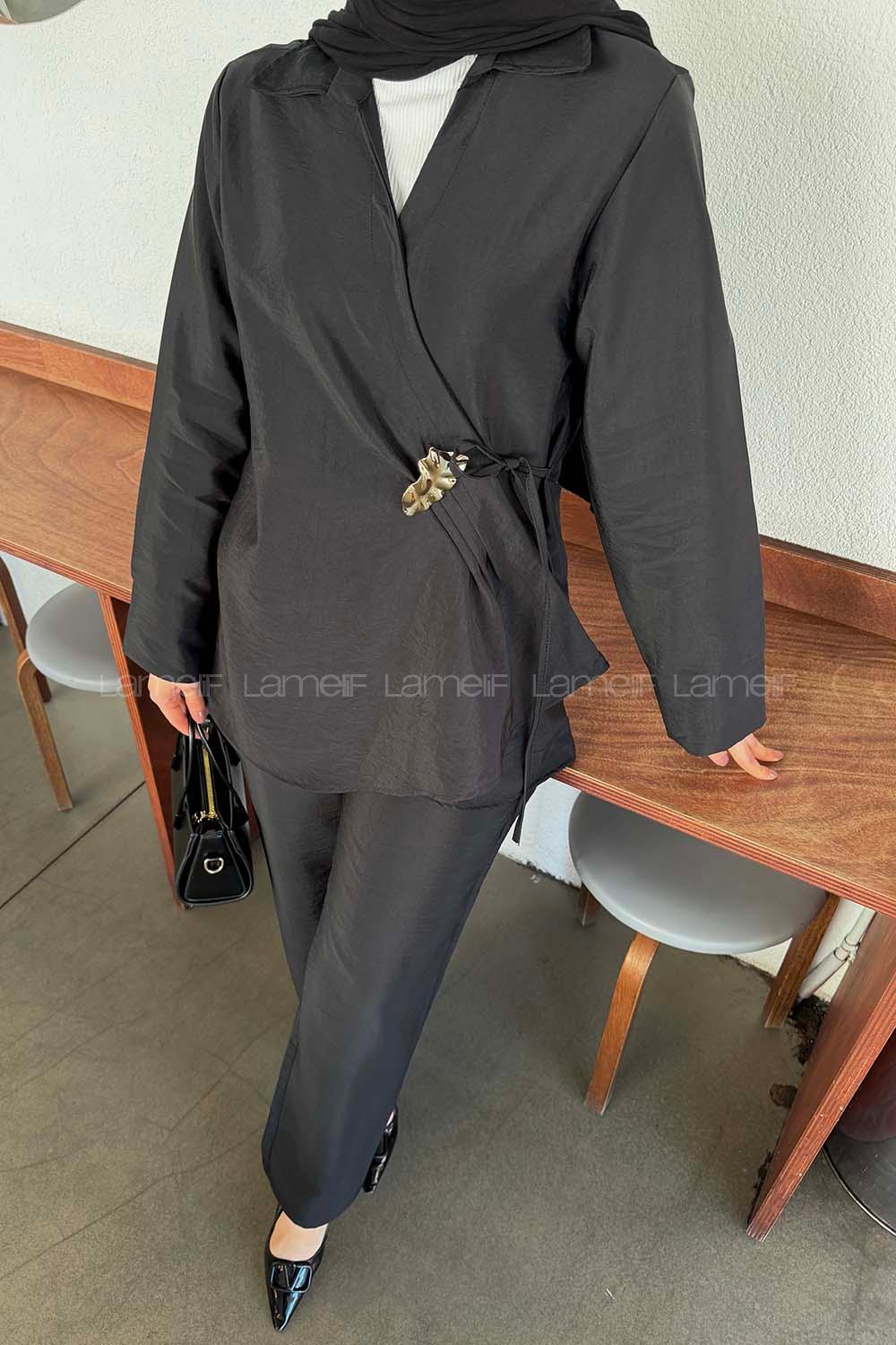 Black Shirt Collar Long Arm Ayrobin Regular Trousers Comfortable Suit